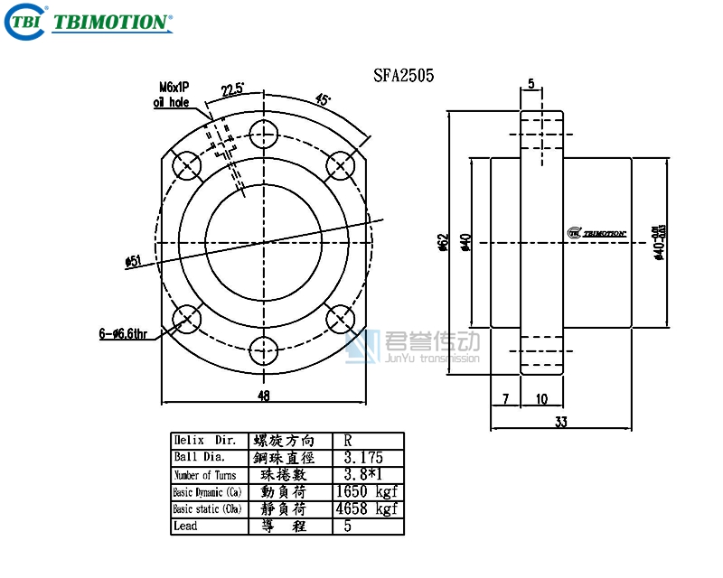 臺灣tbi滾珠絲桿SFAR02505C1D